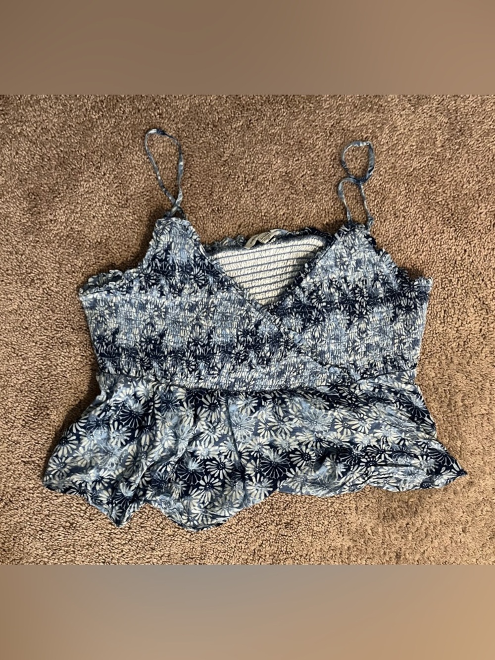 American Eagle Outfitters Blue Floral Smocked Cami